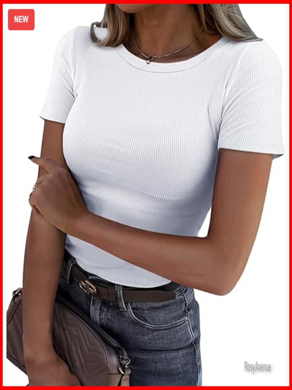 Ribbed Cotton Blend Slim Fit Short Sleeve Crew Neck T-Shirt